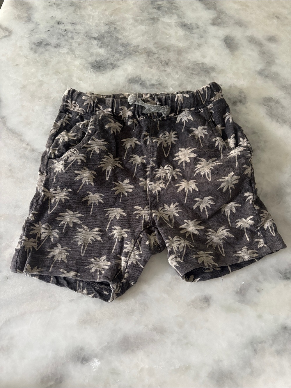 Zara Boys Palm-Print Athletic Shorts in Charcoal and Light Gray